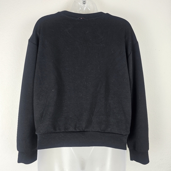 Elie Tahari Faux Leather Sweatshirt Black Size M Perforated Front Panel Pullover - Picture 4 of 9